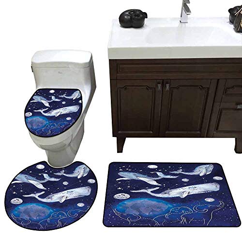 3 Piece Anti-Slip mat Set Zodiac Mystical Space Image with Whales Legend of