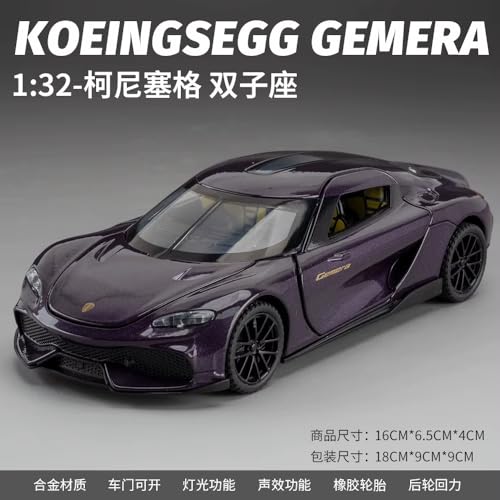Image of FEXXA 1:32 Scale Koenigsegg Gemera Die-Cast Metal Car with Sport car Openable Doors Light and Sound,Pull Back Function Indoor Outdoor Toy for Kids (Purple)