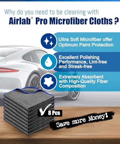 Airlab 8x Microfiber Cleaning Cloths for Glass and Windows, Wonder Wipes Drying Cloth, Super Soft Waffle Pattern Washable Cloth Duster for Kitchen Surfaces Bathrooms Mirrors Car Motorbike, 40x40cm - Image 3