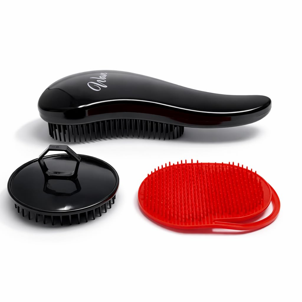 G.B.S Wave Detangling Brush 3Pk Red and Black- Glide Thru Hair Brush, Professional No Pain Detangler for Women, Men, Kids and even Pets! For Curly, Wavy, Thick, Thin, Wet, Dry and Straight Hair