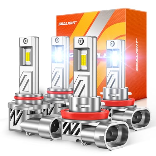 Image of SEALIGHT 9005 H11 Light Bulbs Combo, 88000LM 6500K Output Canbus Ready, 9005 /HB3 H11 /H8 /H9 LED Bulbs For Powersports IP68 80000Hrs Lifespan, 1:1 Size 3Mins Installation, 4 Pack