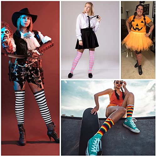 Image of Zando Womens Stripes Thigh High Socks Thigh Highs Casual Knee High Stockings