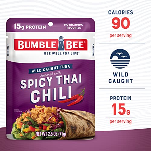 Bumble Bee Spicy Thai Chili Seasoned Tuna, 2.5 Oz Pouches (Pack Of 12) - Ready To Eat - Wild Caught Tuna Pouch - 15G Protein Per Serving - Gluten Free #TOP1