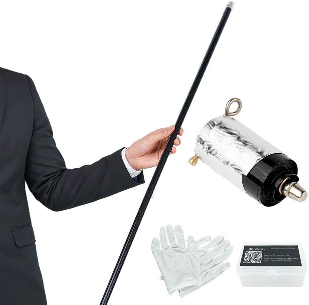 Xfunjoy 59"/150cm Black Magic Appearing Cane Magic Staff with Free Gloves and Video Turorial for Professional Magician Stage Street Magic Performance
