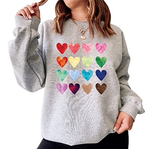 Watercolor Heart Sweatshirt, Best Valentines Day outfit, Rainbow love Sweat, Gift for Her, Gift for Mom2