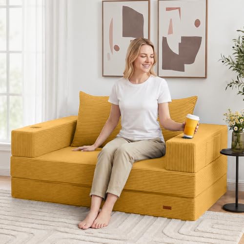 Image of COMAX Futon Sofa Bed, Convertible Sofa Bed, Folding Boneless Couches | Low-Profile Boneless Couch for Living Room, 11.8 inch H Low Seat Small 59 inch Foldable Floor Sleeper Mattress Lounge Space‑Saving