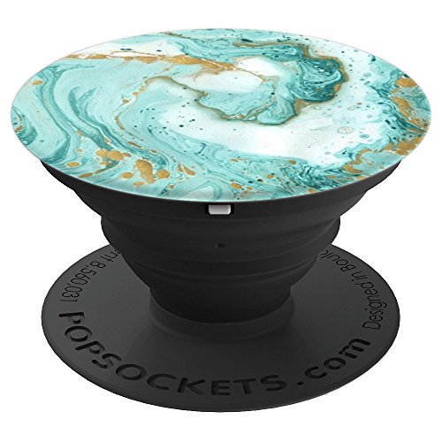 PRETTY MARBLE phone - TEAL TURQUOISE GOLD WATER MARBLE PopSockets Grip and Stand for Phones and Tablets