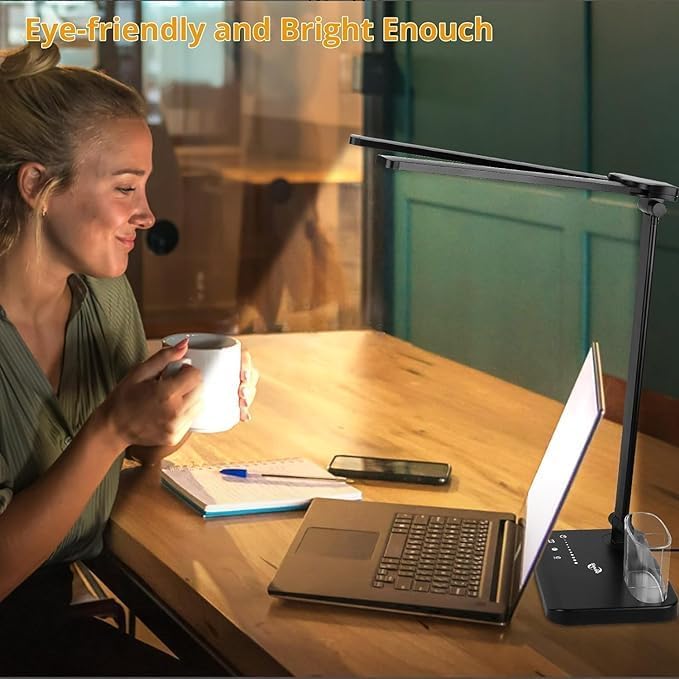 Woputne LED Desk Lamp with Dual Heads – 5 Colour Modes & 10 Brightness Levels, Adjustable Reading Light for Home Office, Bedroom, Study, and Craft (Black, Includes Adapter) - Image 7