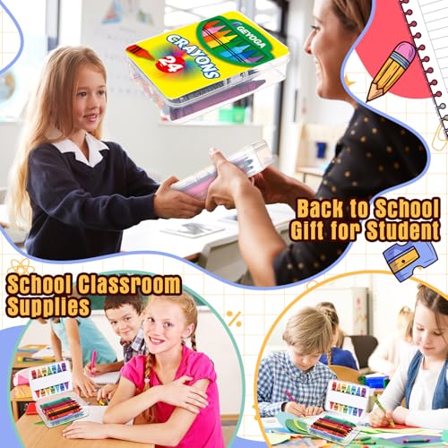 Image of Geyoga 24 Set /576 Pcs 24 Colors Plastic Crayon Boxes with Crayon Bulk | 4.5 x 3.3 x 1.2 Inches Crayon Organizer Case, Stackable Crayon Storage with Name Tags, Back to School Essentials Party Favors