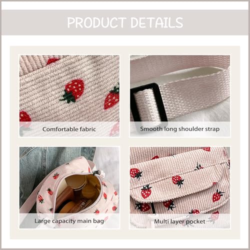 Cute Crossbody Bag For Women Girls Strawberry Purse Corduroy Tote Bag Fashion Chain Shoulder Handbag Canvas Bags3