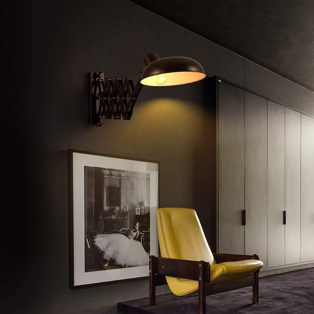 SweAtz Lámpara de pared industrial vintage Lámpara de pared extensible americana Brazo de tijera oscilante negro ajustable Lámpara de pared de metal Accesorio de iluminación Lámpara de lectura flex