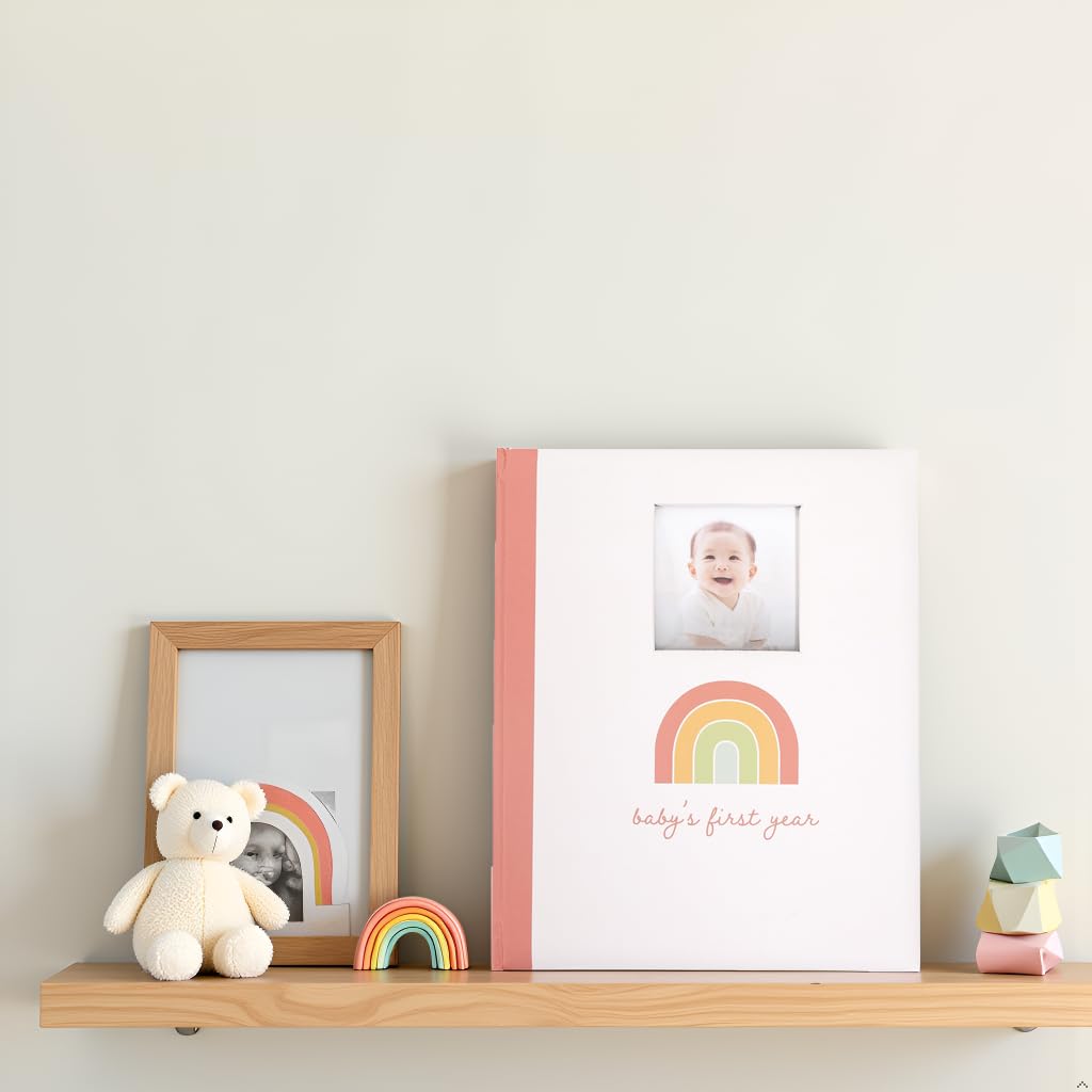 Rainbow First 5 Years Memory Book, libro dei ricordi per bambina, libro delle pietre miliari del bambino, diario per gravidanza, con tampone di inchiostro per impronte di mani o piedi
