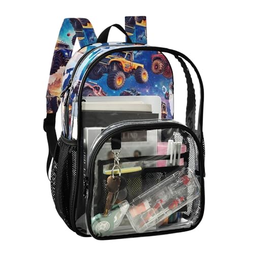 Galaxy Monster Truck Cars Clear Backpack PVC Transparent Backpack Lightweight Book Bags Capacity Clear Bag for Boys Girls2