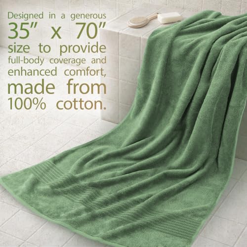 Image of Cotton Paradise 100% Cotton Turkish Towel Set, Soft Absorbent Quick Dry, 2 Piece 35x70 Bath Sheet Set, Sage Green