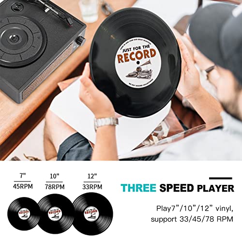 Image of Seasonlife Vinyl Record Player with Speakers,Wood Black Vintage Turntables