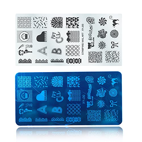 Nail Stamper Kit 6 Pcs Nail Stamping Plates+ 1 Stamper + 1 Scraper Lace Retro Flowers Plants Geometric Figures Totems Art Design Nail Plate Template Image Plate Nail Decoration Supplies #TOP3