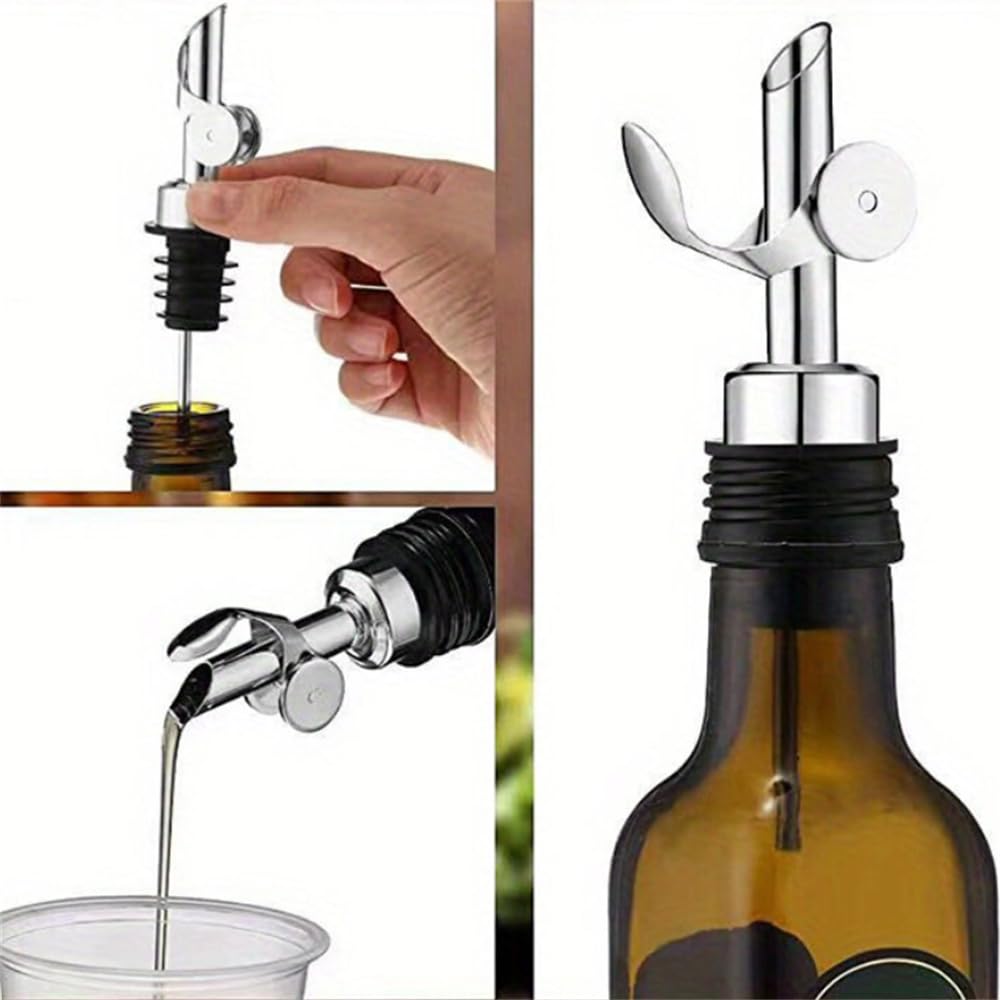 6 Versatori In Acciaio Inox Per Bottiglie – Tappo Dosatore Antipolvere Per Liquori, Olio, Sciroppi E Cocktail, Adatto A Bar E Casa