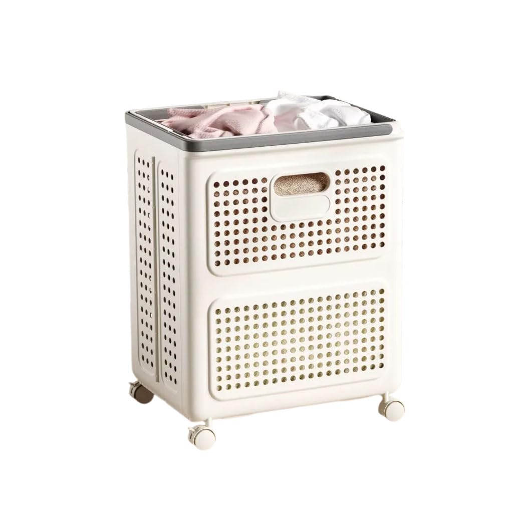 HRGKLMN Laundry basket, foldable with wheels and carrying handle, large-capacity washing basket for bathroom and laundry room, stackable laundry hamper for clothing household,Grey,M