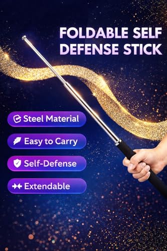 Image of Stainless Steel Self Safety Stick Trekking Poles Foldable Pointer Compact Magical Extendable Wand with Comfortable Grip & Hiking Stick, Extendable Wand with Non-Slip Grip