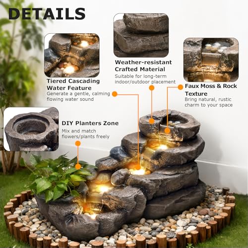Image of 38.2 inch L Garden Rock Water Fountain Outdoor
