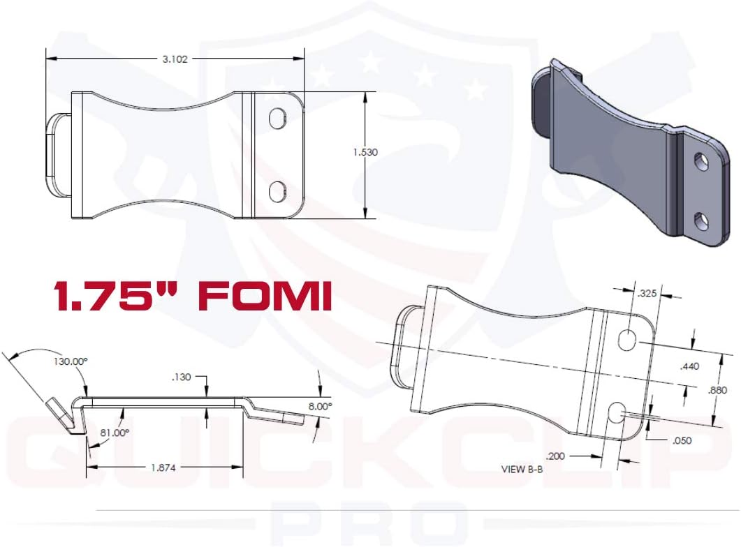 Kydex Holster Belt FOMI Quick Clips for IWB/OWB Sheath/Gun Holster Making with Replacement Hardware 1.5" or 1.75"- Slotted Binding Posts/Chicago Screws. Made in USA