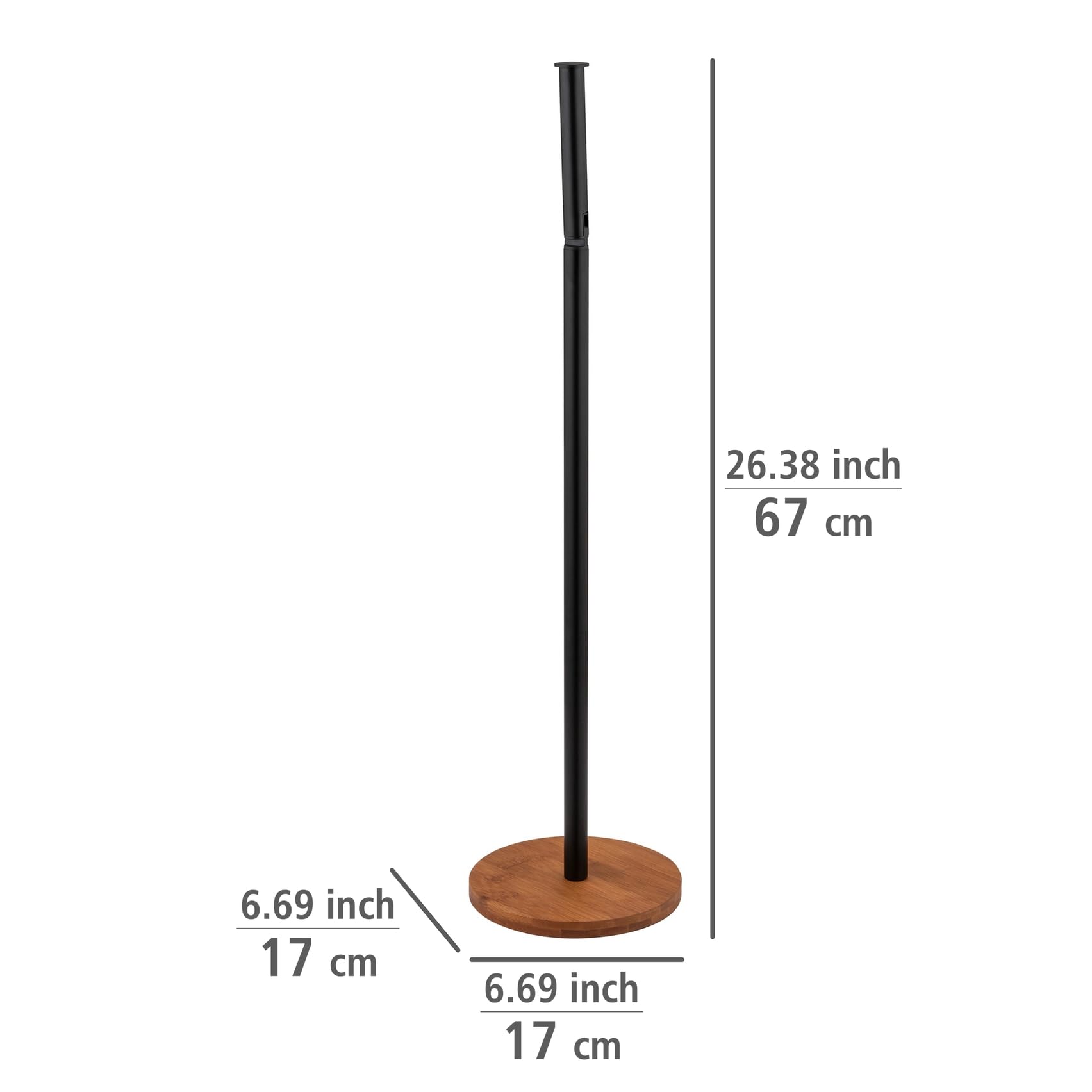 WENKO 2-in-1 Serro Stand Toilet Roll Holder Bamboo Base Plate Storage for up to 4 Toilet Roll Black, 17 x 67 x 17 cm - Image 3