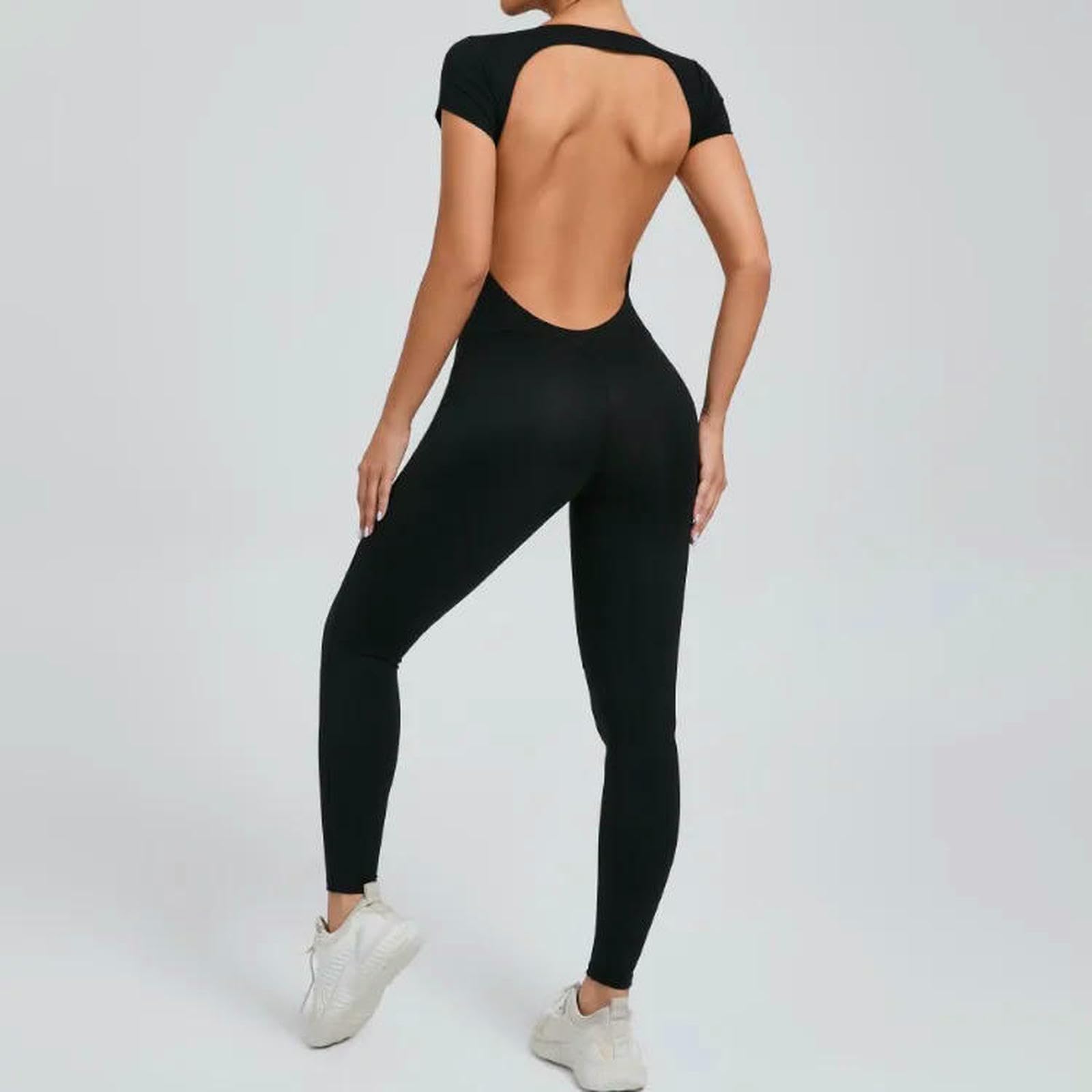 Shapewear Seamless Yoga Jumpsuits Sports Fitness Hip-lifting Krótki rękaw Backless One-Piece Workout Siłownia Dla Kobiet-Czerwona 3-m