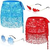 Funnysoft 4 Pcs Halloween Fire and Ice Costume Accessories Includes Flame Snowflake Glasses Red Blue Belly Dance Hip Scarf Sequin Tassel Skirt Wrap for Halloween Party Cosplay Costume