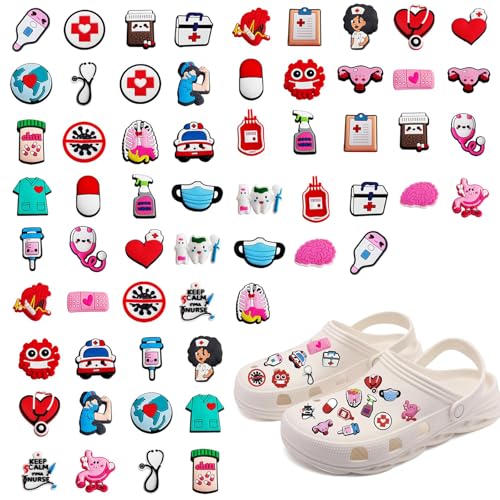 60 Stück Crocs Anstecker - Crocs Stecker Set - Jibbitz Crocs Zubehör，Crocs Anstecker für Medizin & Krankenschwester - Nurse Accessories - Jibbitz Crocs & Crocs Zubehör für DIY Dekorationen