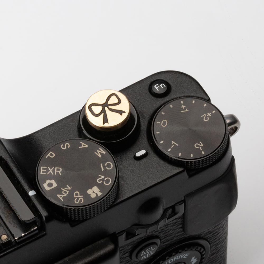 Butterfly Bow Ribbon Pattern Camera hot Shoe Cover Shutter Decorative Button Set for Fujifilm X-T5 X-T4 X-T30 X-T20 X-T10 X-T3 X-T2 for Nikon ZF Z5 Z6 Z7II (Copper Alloy-Shutter Decorative Button)