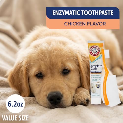 Image of Arm & Hammer Complete Care Puppy Dental Kit, Enzymatic Toothpaste with Baking Soda and Calcium for Dogs, Peanut Butter Flavor, Toothbrush and Microfiber Brush Included, Fluoride-Free, 2.5 Oz - 2 Pack