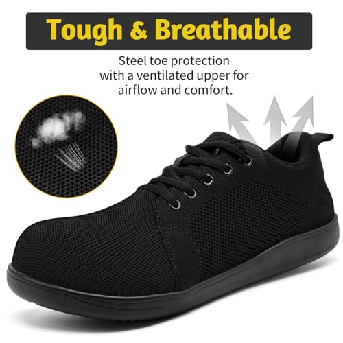 Steel Toe Shoes for Men Non Slip Work Sneakers Safety Tennis Industrial Puncture Proof Construction Comfortable Barefoot Shoes Wide Toe Box Walking 6