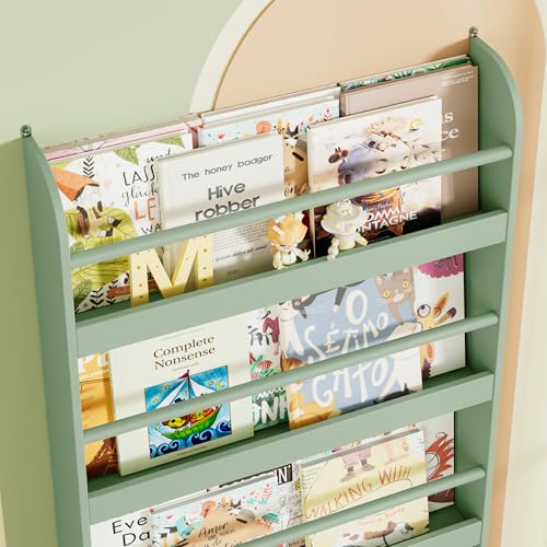 FOTOSOK Kids Bookshelf, Wall Mount 4-Tier Book Shelf Organizer for Toys and Books, Toy Storage Bookshelf in Bedroom, Living Room and Nursery, Green - Image 6
