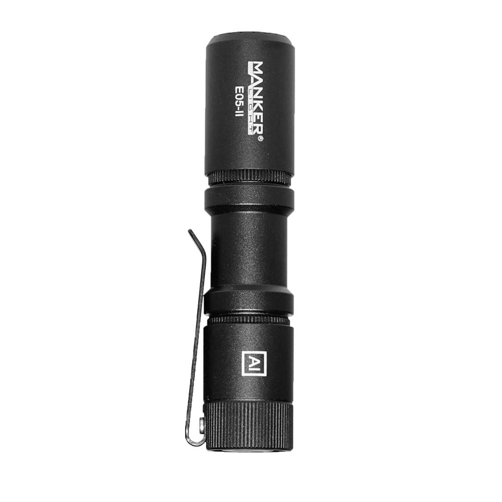 MANKER E05 II (Black Version, High CRI 4000K, R9080) Rechargeable Pocket EDC Flashlight, NICHIA 519A LED 800 Lumen, IP68 Waterproof (Excluded Battery)