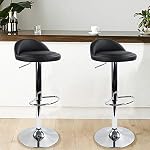 KKTONER PU Leather Round Bar Stool with Back Rest Height Adjustable Swivel Pub Chair Home Kitchen Bar stools Backless Stool with Footrest (Black)
