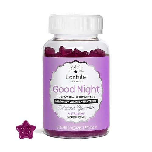 LASHILÉ BEAUTY - Compléments Alimentaires - Good Night Vitamins - Cure 1 mois - 60 Gummies - Fabrication Française - Mélatonine, L-Théanine, Typtophane…