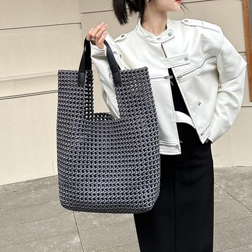 Bolso Tote tejido de cuero y satén para mujer, set 2 piezas miniatura 2