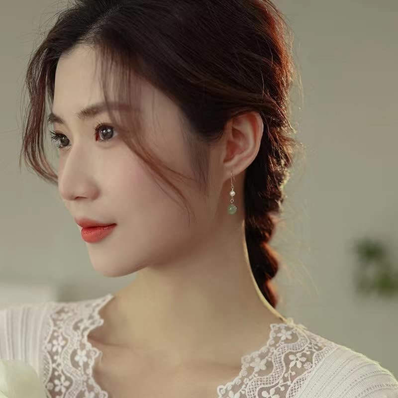 Natural Hetian Jade Earrings for Women, Dainty Lucky Green Real Jade Charm Pendant Ear Jewelry Studs, Handmade Ear Jewelry Stud Earrings Drop Earrings for Mom Lover Her - Image 8