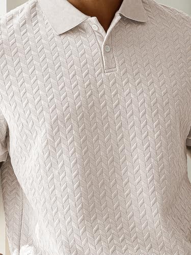 Image of GRECIILOOKS Textured Polo T-Shirt for Men | Premium Collared Jacquard Leaf Polo | Smart Casual & Formal t Shirt for Men | Stylish t Shirt for Mens for Office, Party & Everyday Outfit