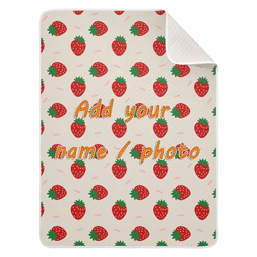 Custom Cute Cartoon Strawberry Beige Baby Swaddle Blanket Breathable Personal Kitten tag Blankets for Newborns, Infants, & Toddlers 30x40in Mantas para Bebes recien nacidos