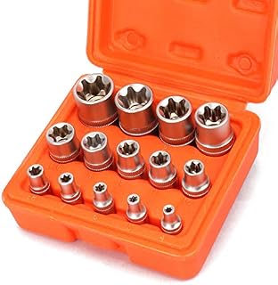 CASOMAN 14 Pieces Female E-TORX Star Socket Set, Female External Star Socket Set, E4 - E24 Torque Socket Set, 1/4"Dr. 3/8"Dr. 1/2"Dr.