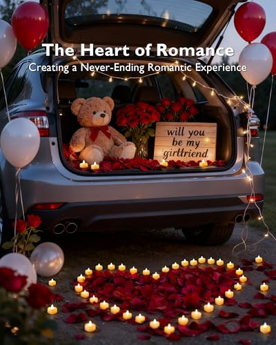 Image of Amagic 1000 Pieces Artificial Rose Petals with 12 Heart LED Tea Lights Candles Kit, Rose Petals and Candles Set for Proposal, Anniversary, Valentine's Day, Special Romantic Night, Wedding Table Decor
