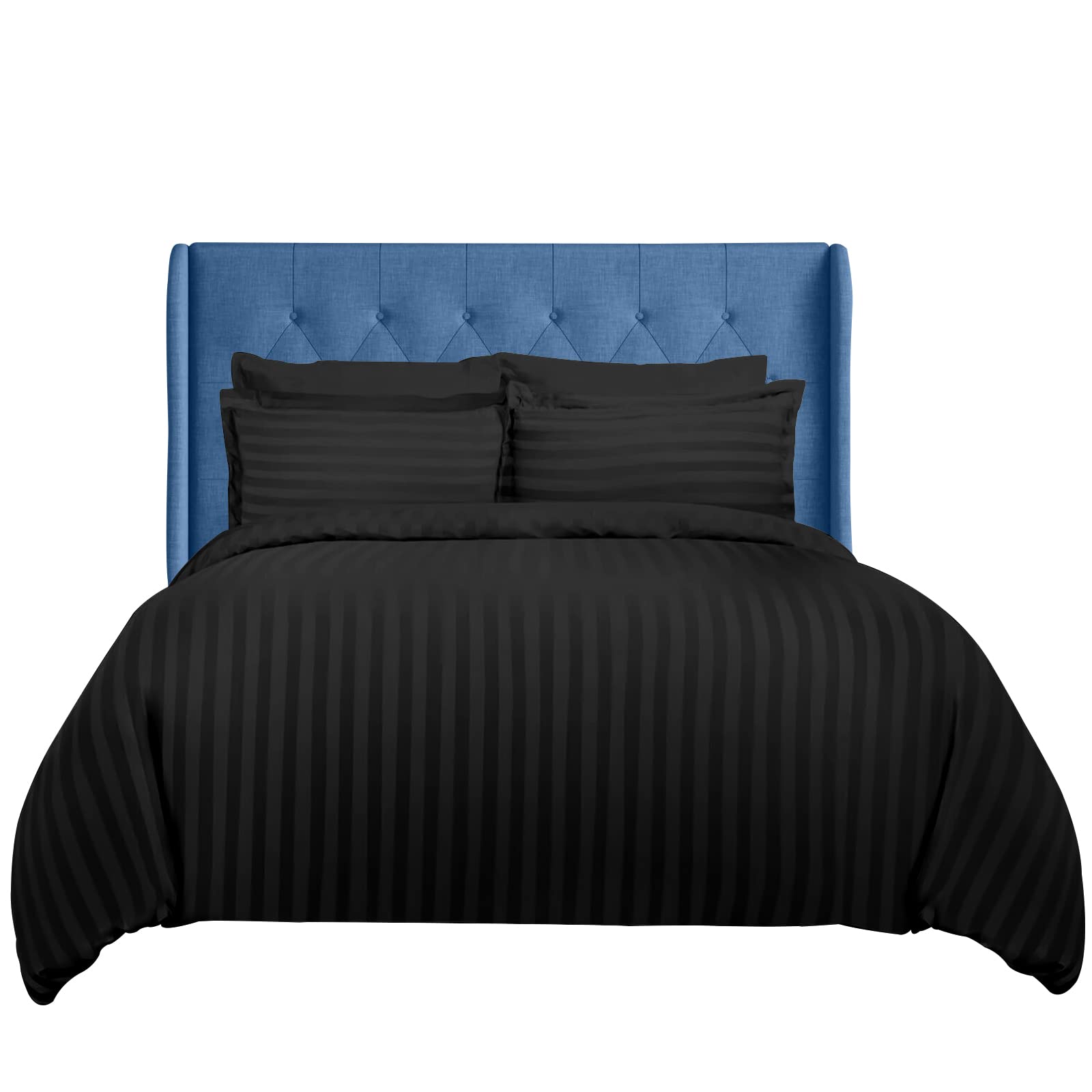 Sunshine Comforts Black Super King Duvet Set - 3Pc Hypoallergenic Satin Stripes Microfiber Quilt Superking Duvets Bedding Set With Pillow Cases-Breathable & Anti Wrinkle Superking Duvet Cover Set (Black)