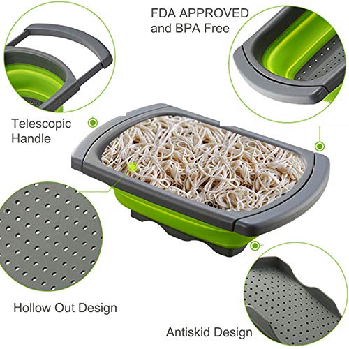 EigPluy Kitchen Collapsible Colander Over The Sink Kitchen Colander Strainer With Extendable Handles 6 Quart Folding Strainer for Draining Fruit,Pasta,Vegetable(3 packs) - Thumbnail 7