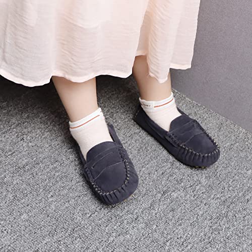 Battle Men Penny Loafers For Little Kids Square Moc Toe Stiching Slip On Faux Suede Flexiable Rubber Sole Flat Heel Toddler's Moccasins One Size Smaller (Color : Blue, Size : 12.5 M Us Little Kid) #TOP3