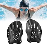 1 Paar Schwarz Hand Paddles Schwimmen, Schwimmhandschuhe mit Verstellbaren Riemen, Flossen Erwachsene, Schwimmflossen Erwachsene, Schwimmer Schwimmen Zubehör für Hallenbad und Freiwasser