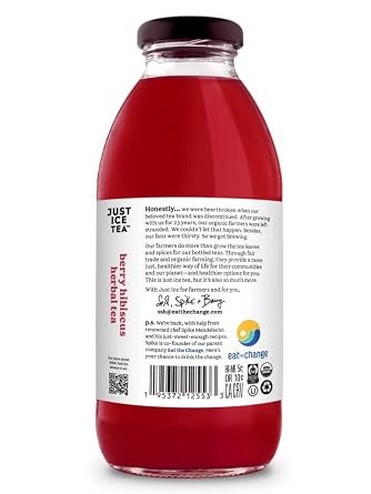 Just Ice Tea Organic Iced Tea, 16 Fl Oz Glass Bottles (Berry Hibiscus Herbal Tea, Pack of 12)