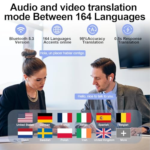 Niderson AI Kopfhörer Übersetzer, 3-in-1 Echtzeit Sprachübersetzer Ohrhörer mit ENC und App, 32H Bluetooth 5.3 Übersetzungskopfhörer mit 164 Sprachen & 7 Modi, Übersetzer Ohrhörer für Reisen, Weiß