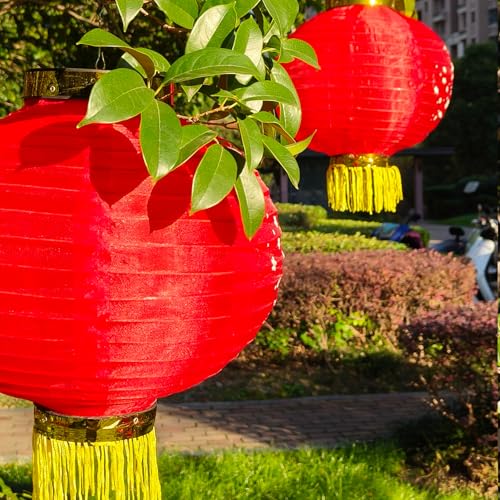 Image of KYMY Cherry Blossom Red Lanterns, 2pcs Japanese Spring Festival Sakura Silk Fabric Lanterns 11.8 inch, Oriental Style Flower Lanterns for Asian Lunar New Year Home Resturant Wedding Party Decoration