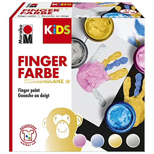 Marabu 0303000000086 - KiDS Fingerfarben-Set Sternenglanz mit leuchtenden...